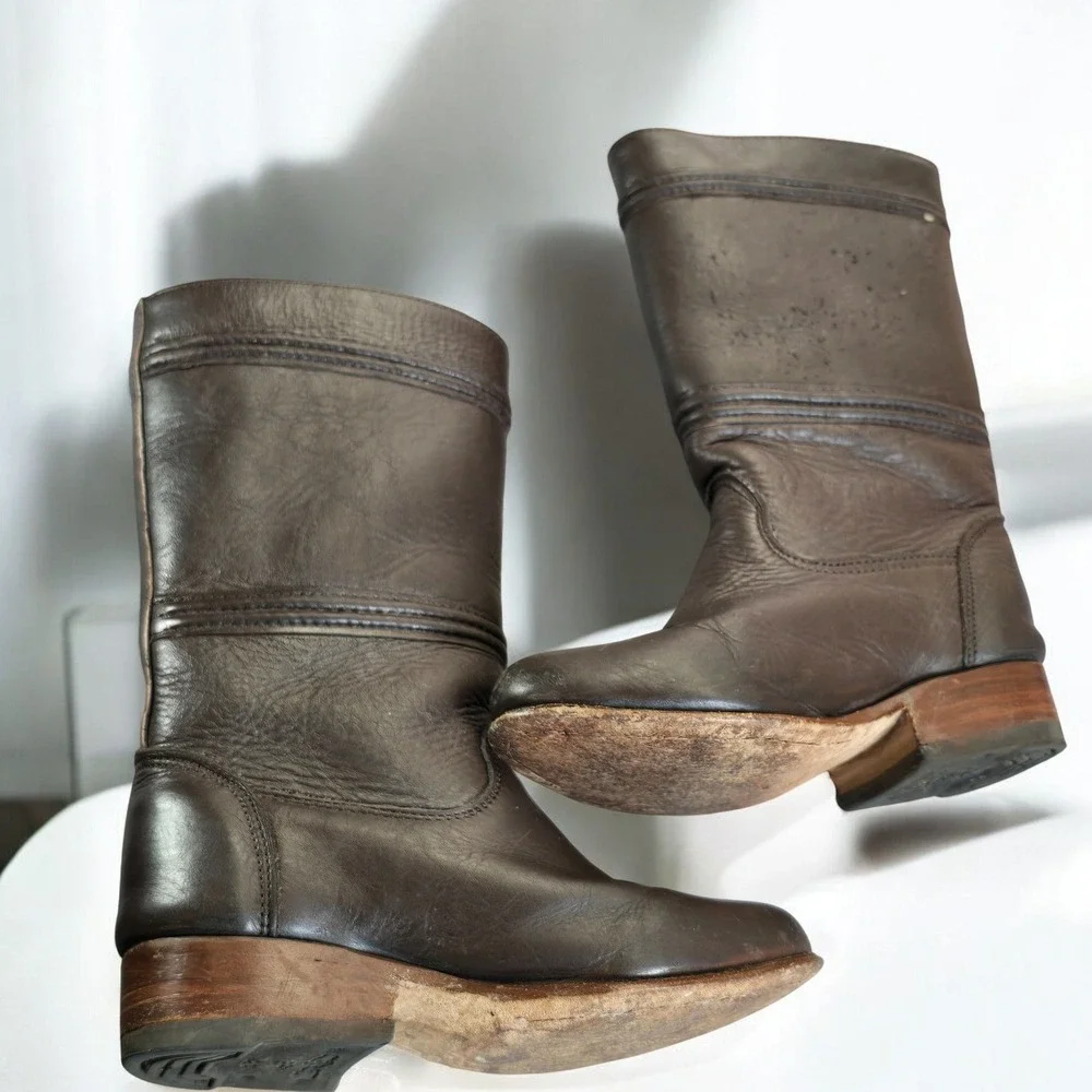 Mor Rom Kids Brown Leather Cowboy Boots with Horseshoe Detail Size 16.5‎